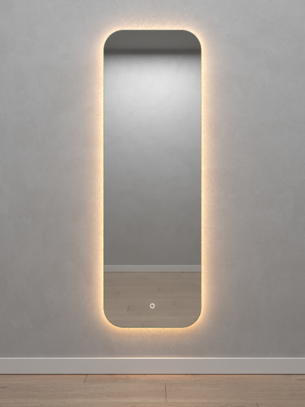 Прямоугольное зеркало 149х49 см, с тёплой подсветкой, с сенсорной кнопкой