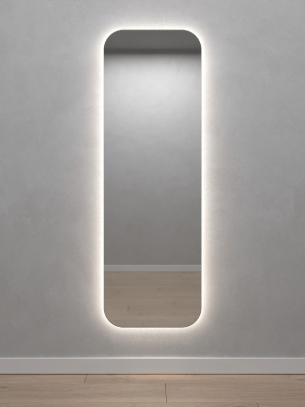 Прямоугольное зеркало 149х49 см, с тёплой подсветкой, с сенсорной кнопкой